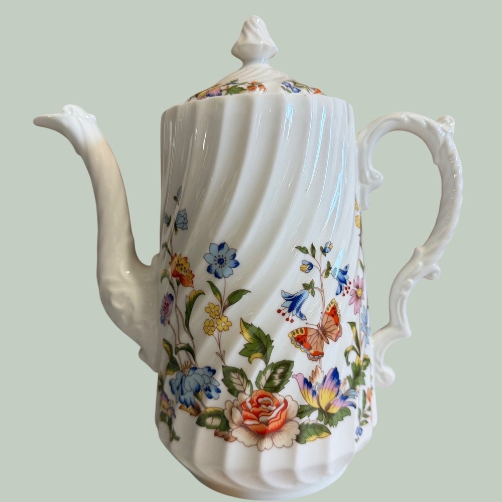 Aynsley Cottage Garden Fine Bone China Coffee Pot Floral Butterfly England